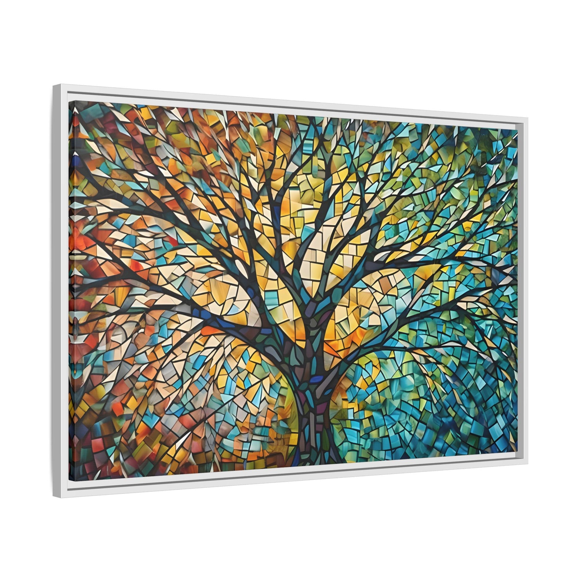 Colorful Tree of Life Large Framed Mosaic Canvas Wall Art