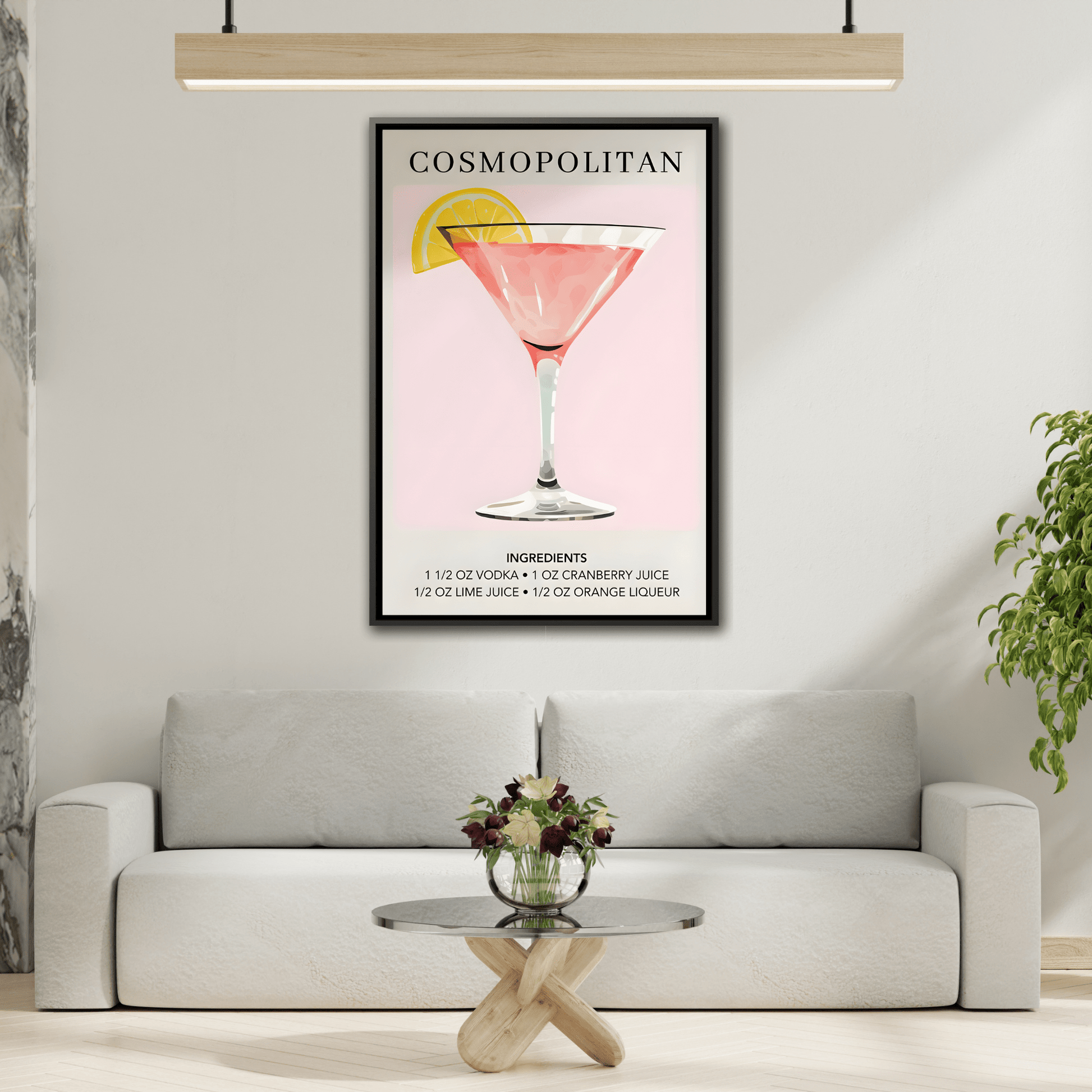 Cosmopolitan Cocktail Recipe Canvas Print - Stylish Framed Wall Art for Home Bar Decor