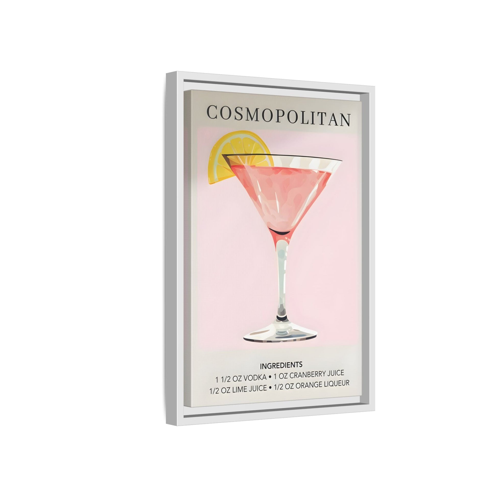 Cosmopolitan Cocktail Recipe Canvas Print - Stylish Framed Wall Art for Home Bar Decor