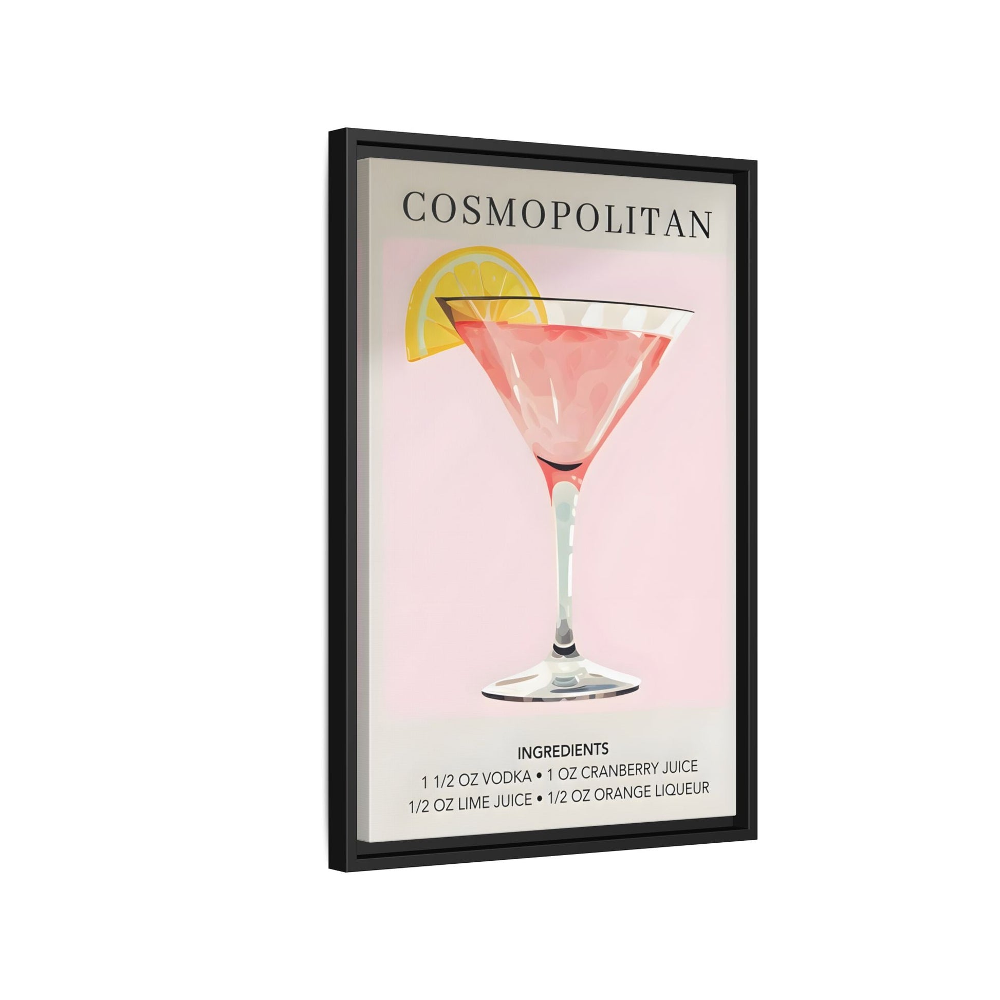 Cosmopolitan Cocktail Recipe Canvas Print - Stylish Framed Wall Art for Home Bar Decor