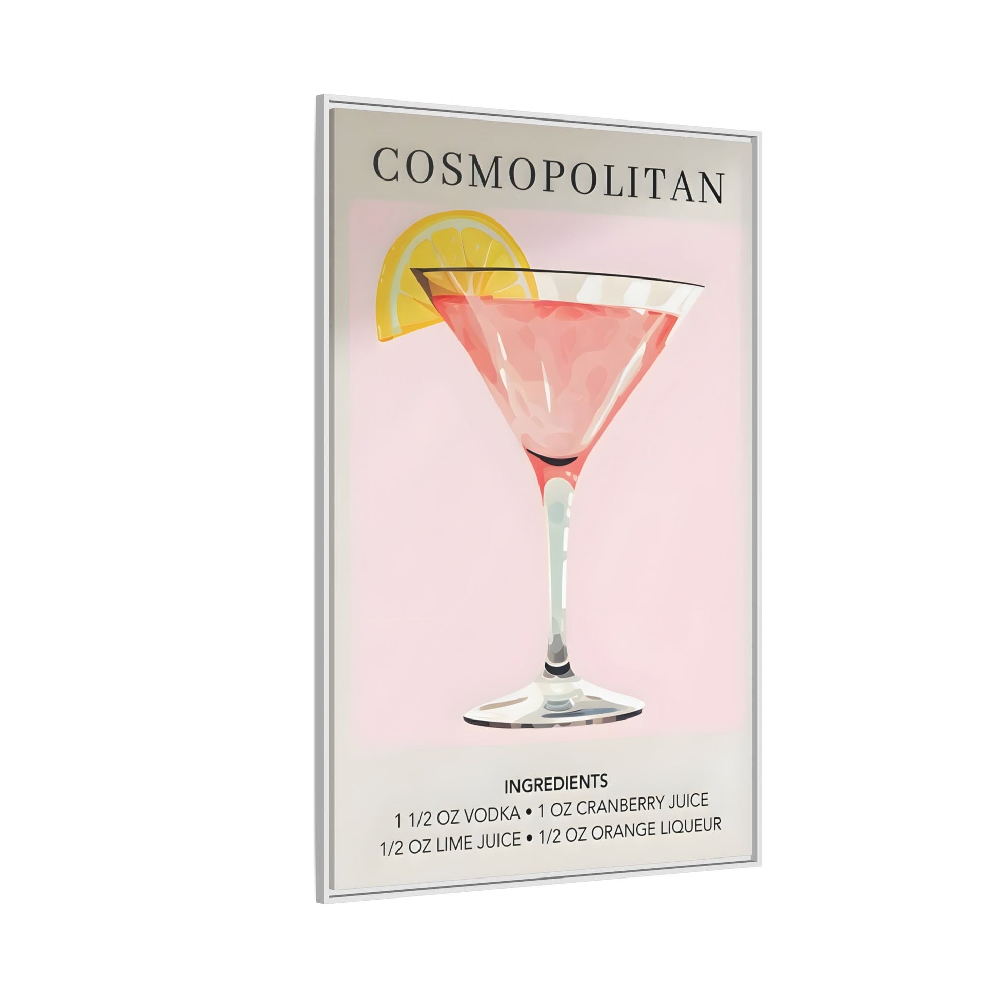 Cosmopolitan Cocktail Recipe Canvas Print - Stylish Framed Wall Art for Home Bar Decor