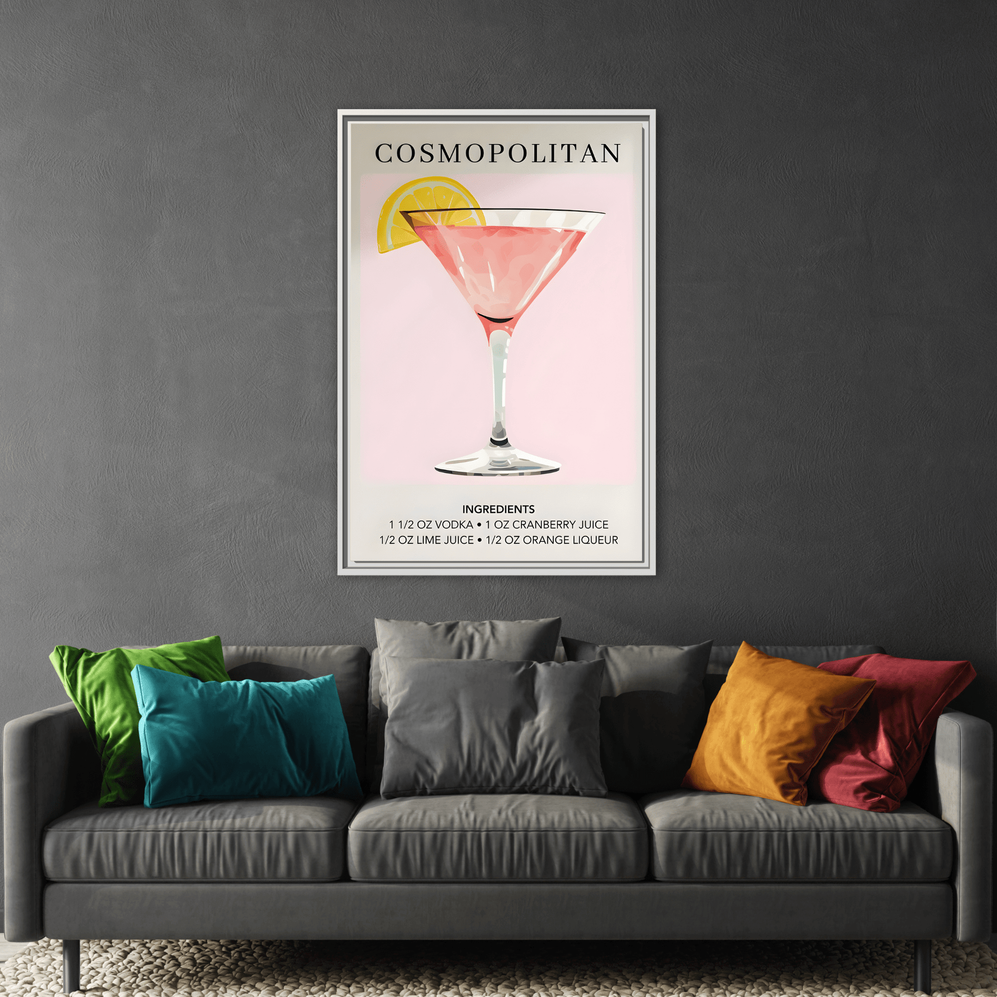 Cosmopolitan Cocktail Recipe Canvas Print - Stylish Framed Wall Art for Home Bar Decor
