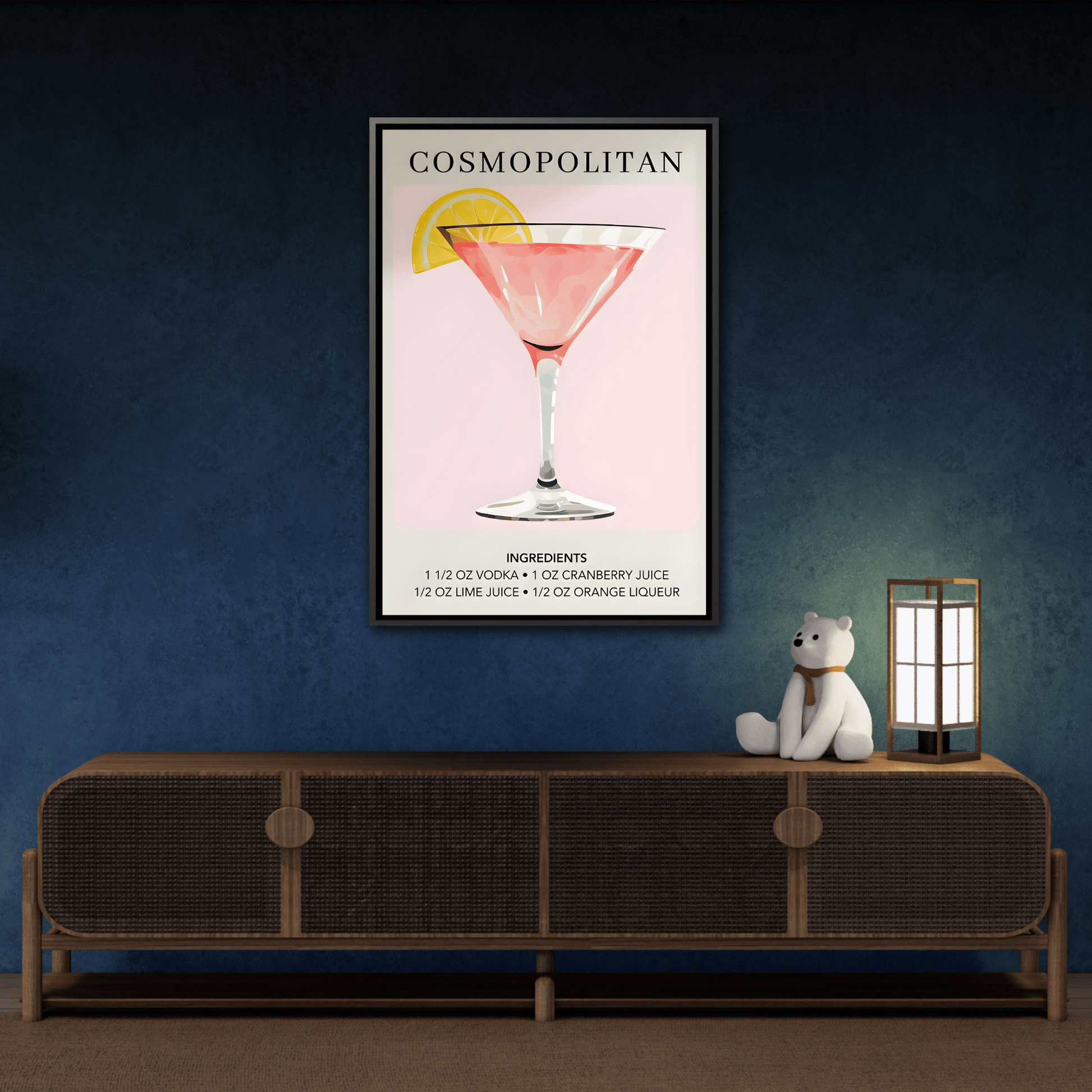 Cosmopolitan Cocktail Recipe Canvas Print - Stylish Framed Wall Art for Home Bar Decor