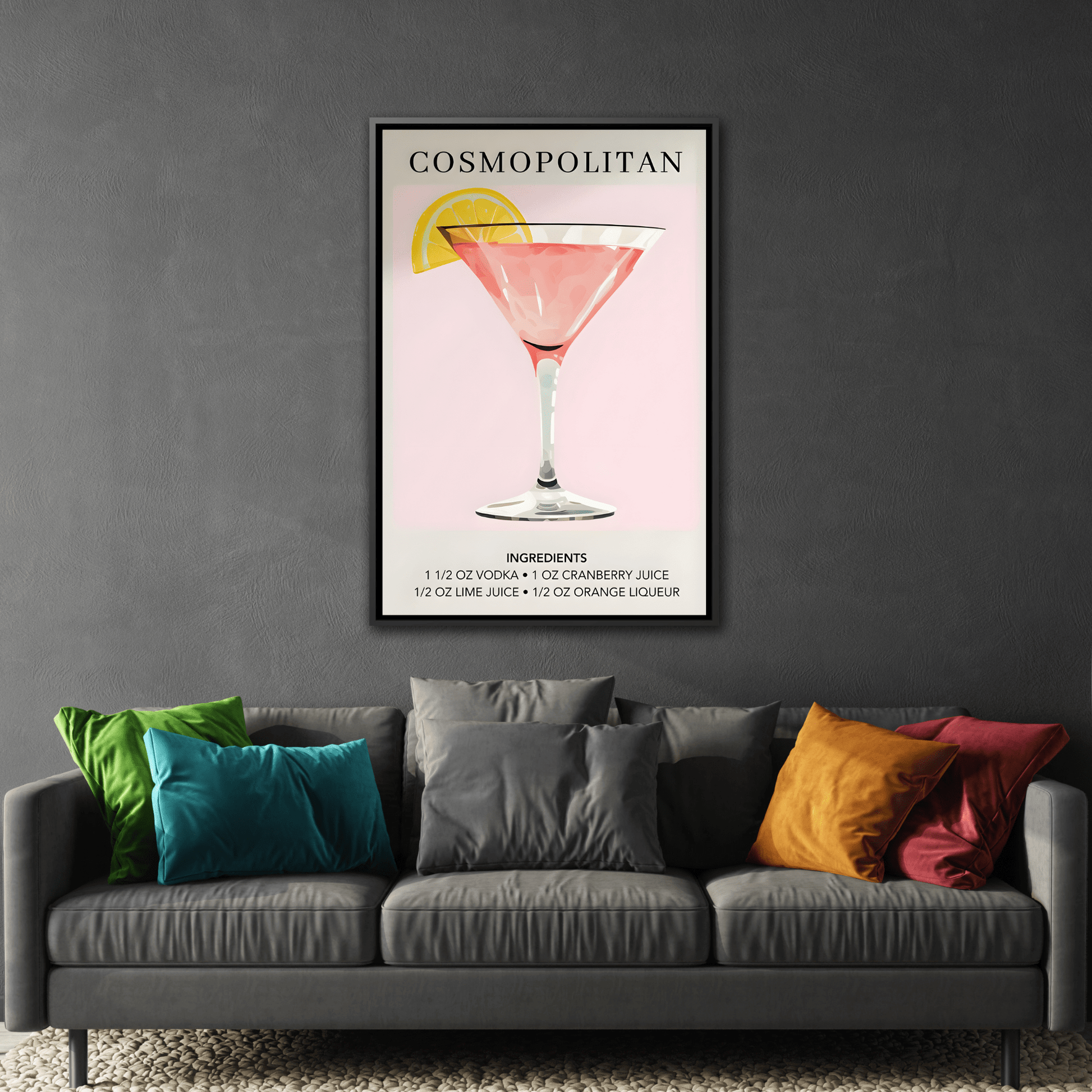 Cosmopolitan Cocktail Recipe Canvas Print - Stylish Framed Wall Art for Home Bar Decor