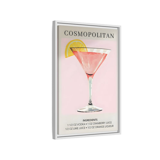 Cosmopolitan Cocktail Recipe Canvas Print - Stylish Framed Wall Art for Home Bar Decor
