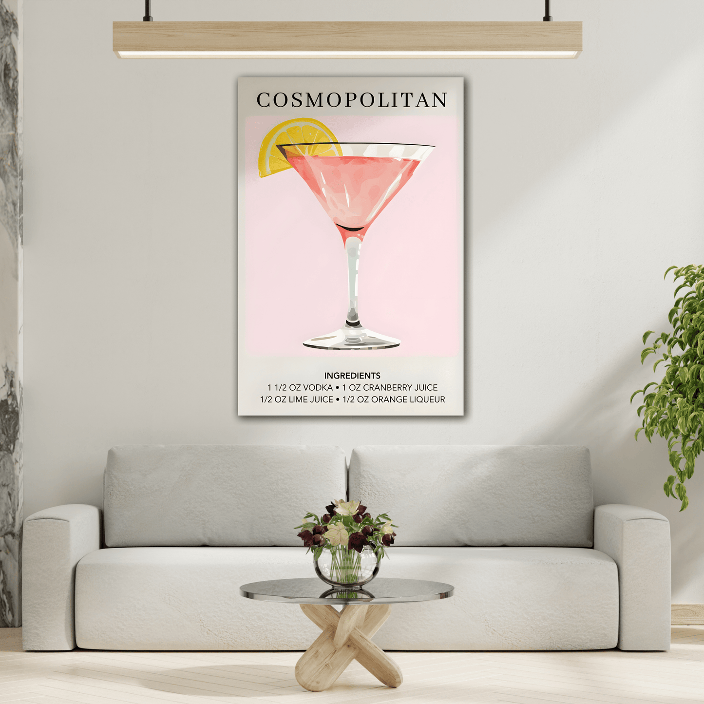 Cosmopolitan Cocktail Recipe Canvas Wall Art - Alcohol Kitchen Bar Decor