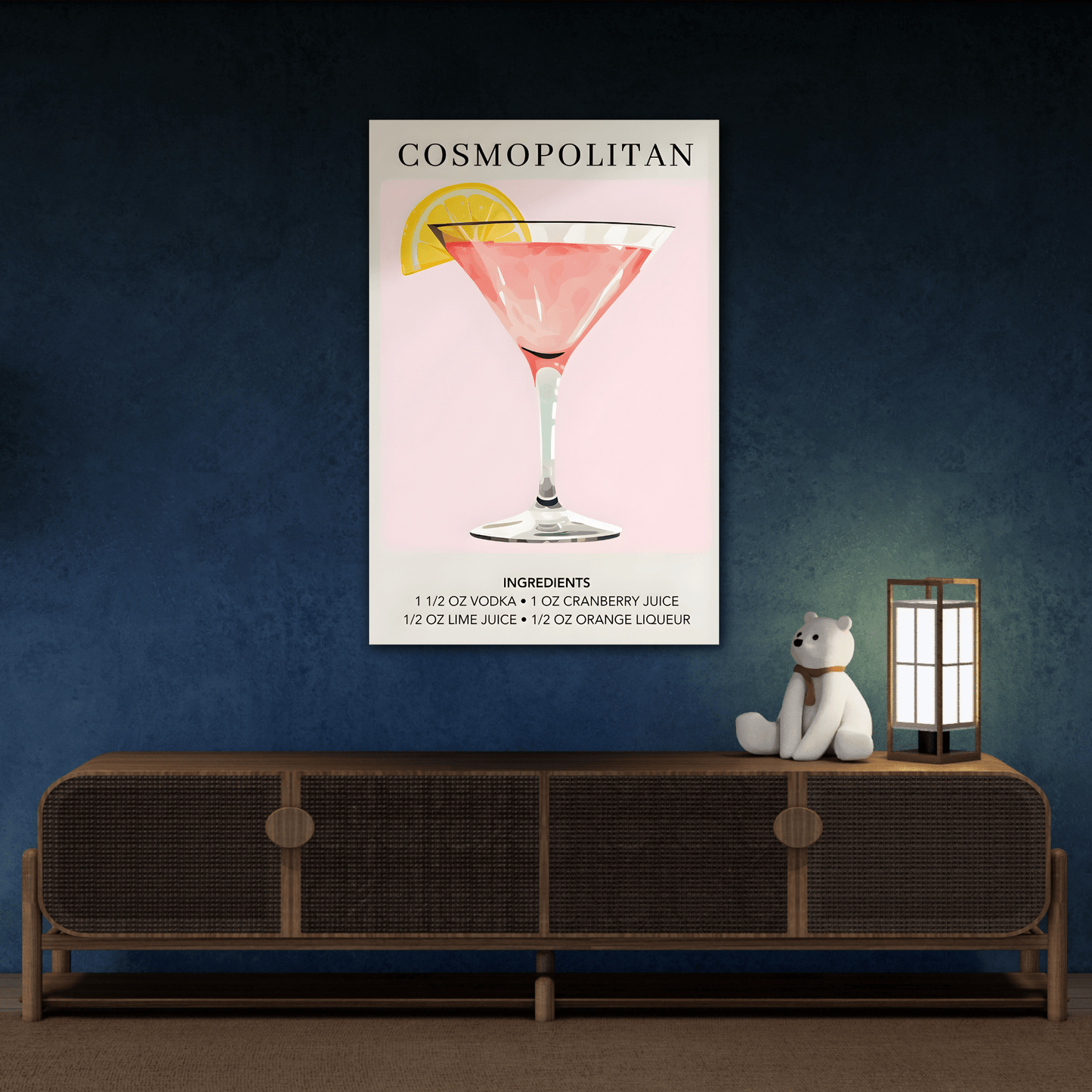 Cosmopolitan Cocktail Recipe Canvas Wall Art - Alcohol Kitchen Bar Decor