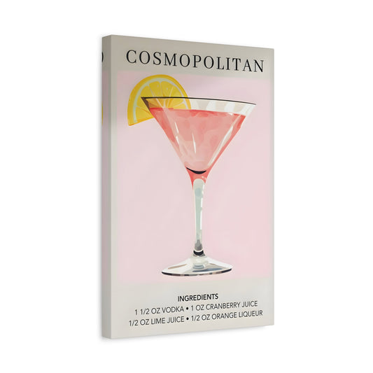Cosmopolitan Cocktail Recipe Canvas Wall Art - Alcohol Kitchen Bar Decor