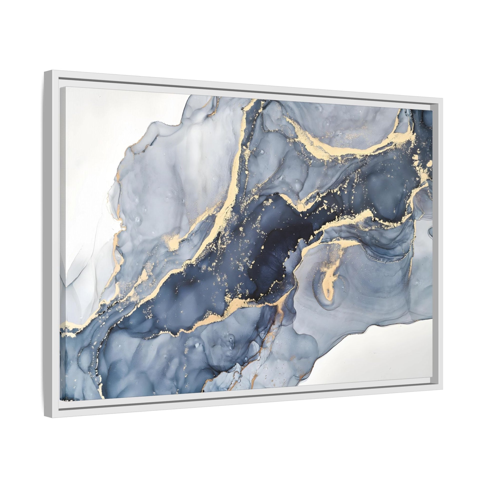 Cream Blue Marble Canvas Prints - Abstract Large Gold Home Wall Art