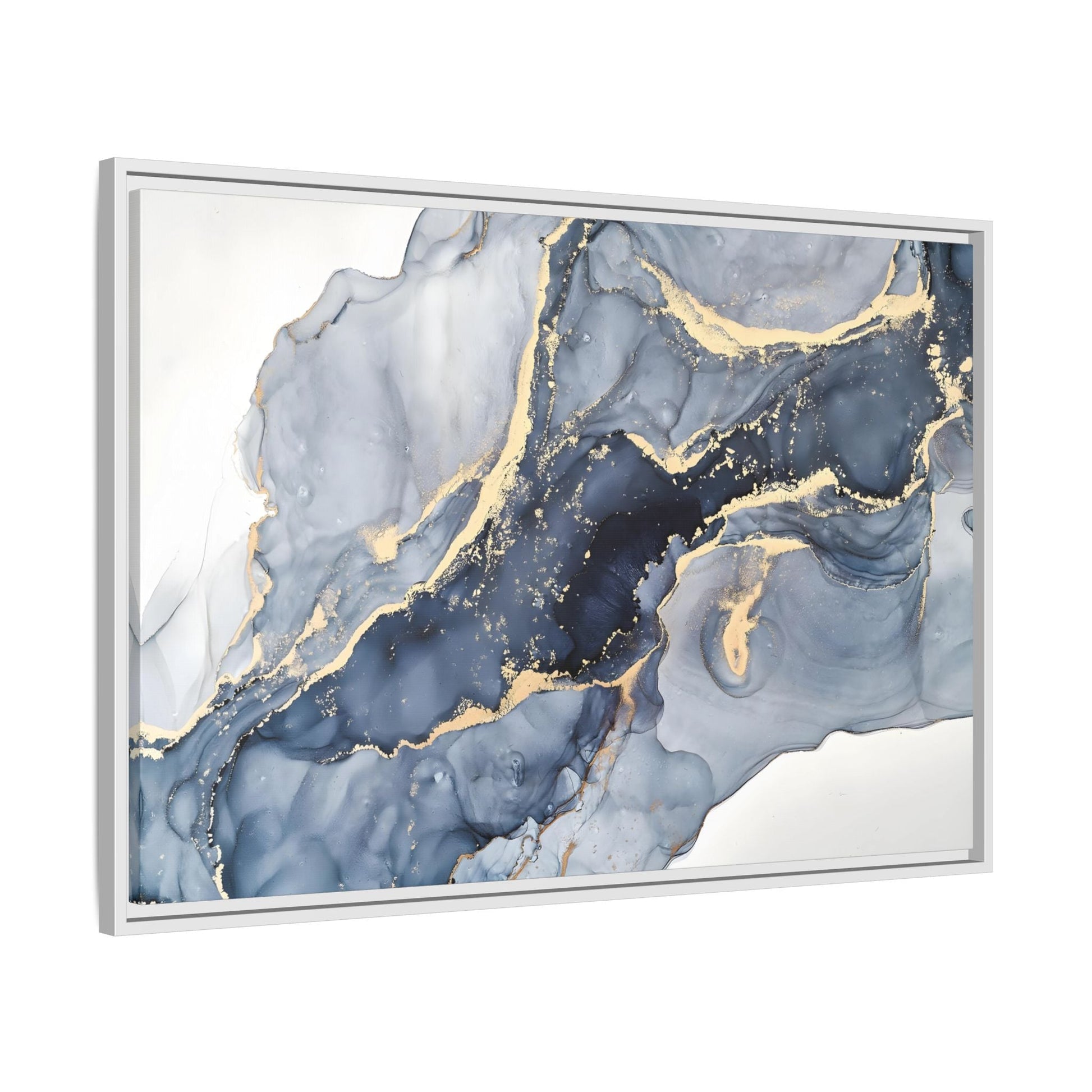 Cream Blue Marble Canvas Prints - Abstract Large Gold Home Wall Art