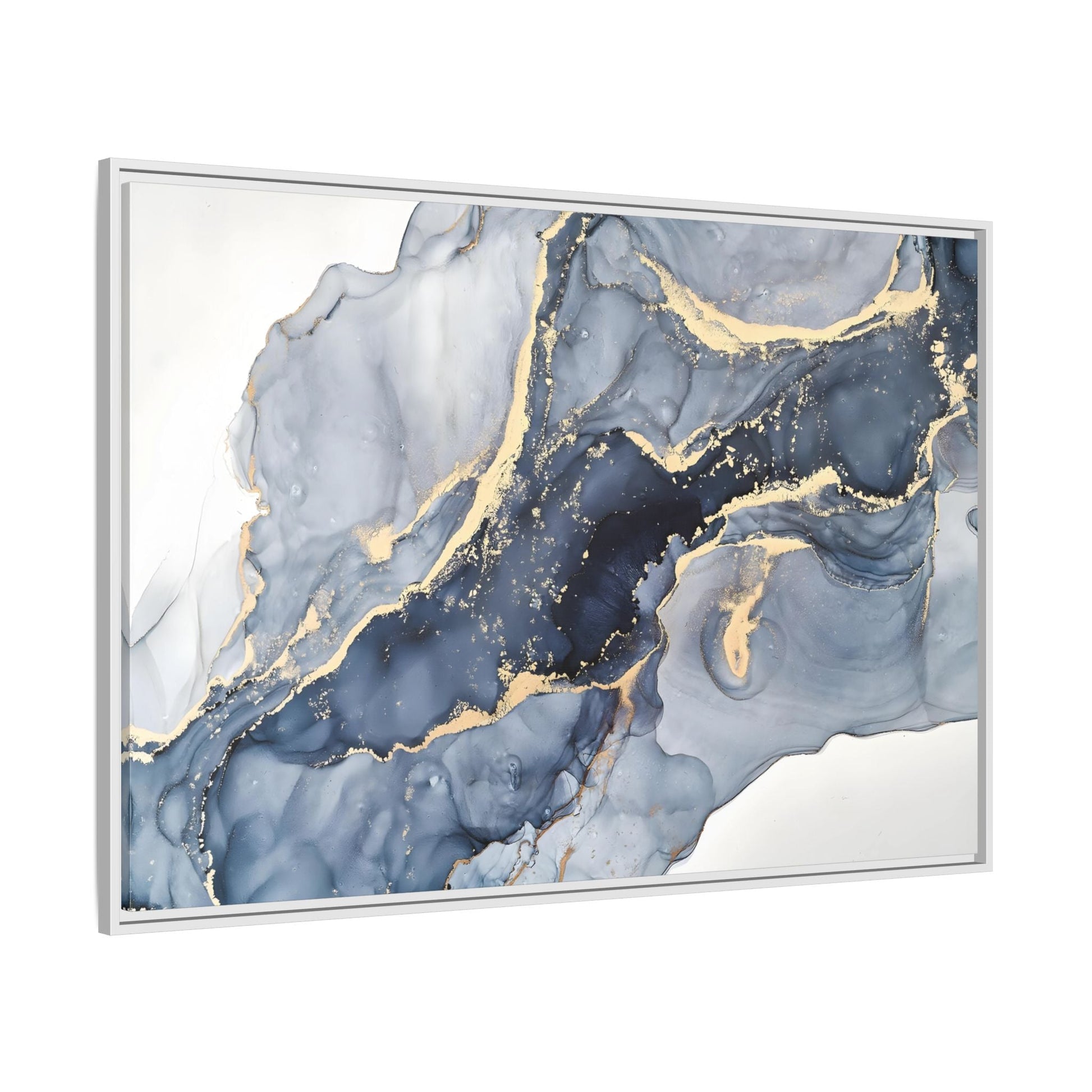 Cream Blue Marble Canvas Prints - Abstract Large Gold Home Wall Art