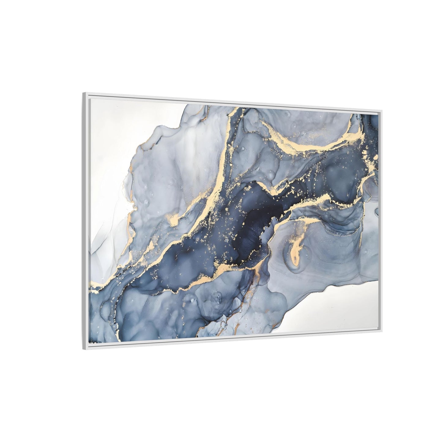 Cream Blue Marble Canvas Prints - Abstract Large Gold Home Wall Art