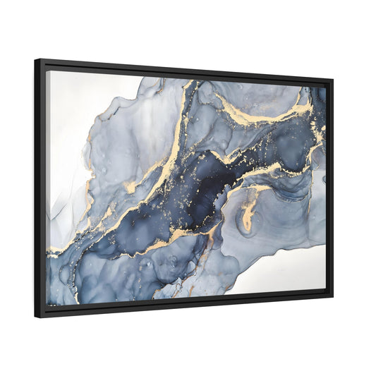 Cream Blue Marble Fashion Canvas Prints - Abstract Luxury Gold Home Wall Art in Black Frame