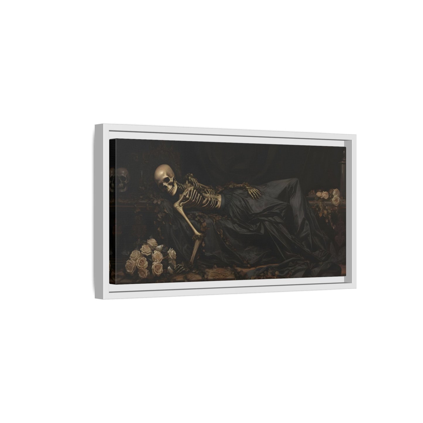 Creepy Eternal Slumber Canvas Print - Sleeping Skeleton Halloween Wall Art
