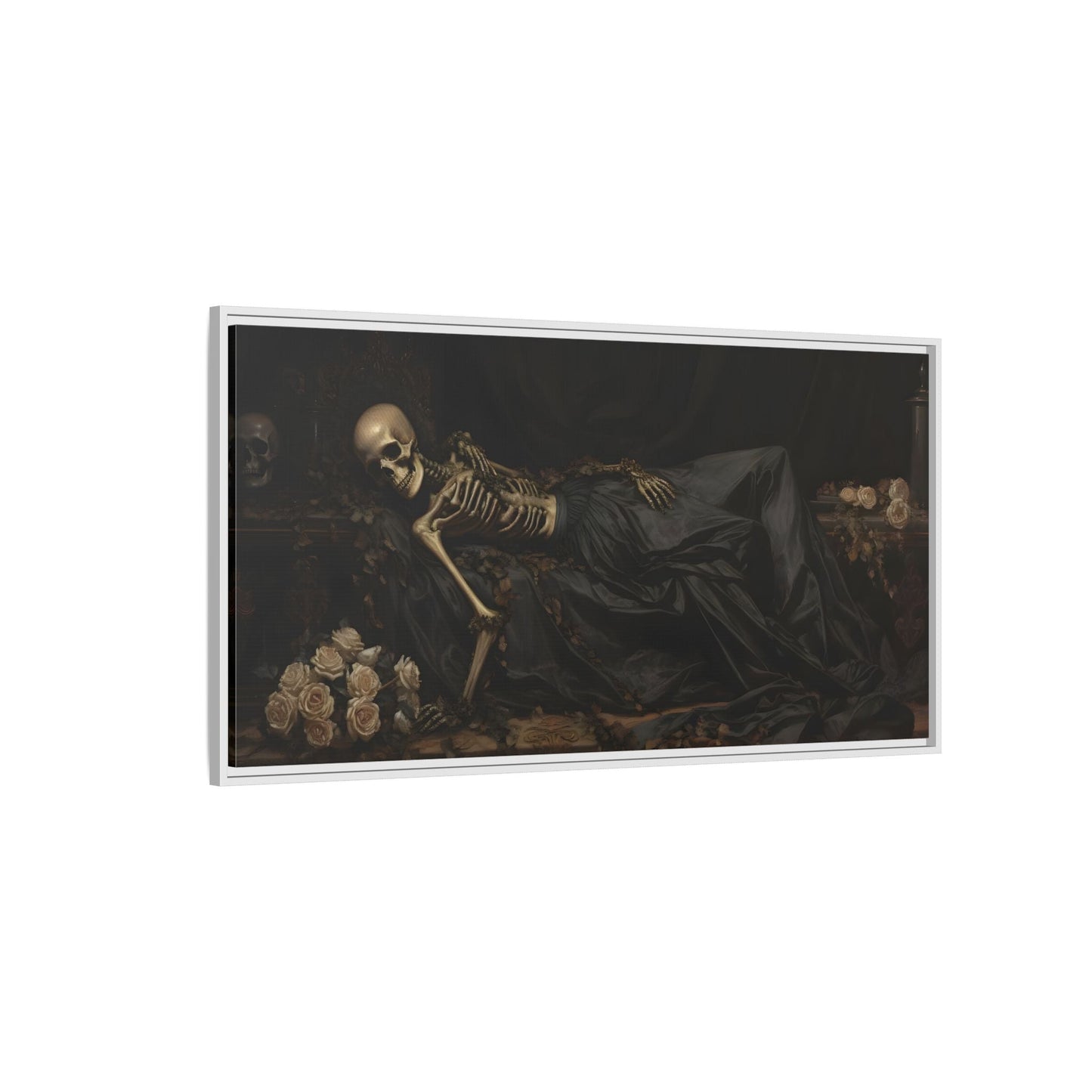 Creepy Eternal Slumber Canvas Print - Sleeping Skeleton Halloween Wall Art