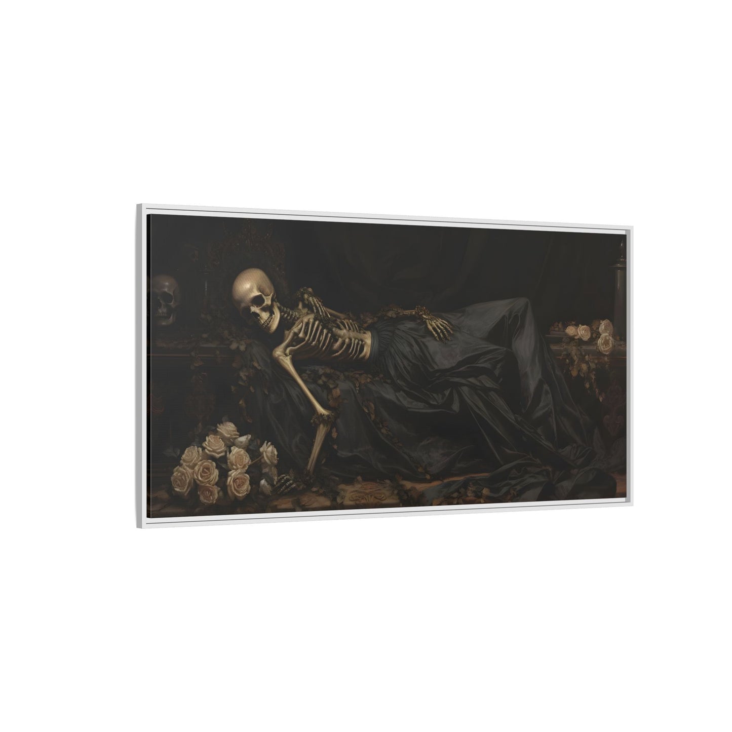 Creepy Eternal Slumber Canvas Print - Sleeping Skeleton Halloween Wall Art