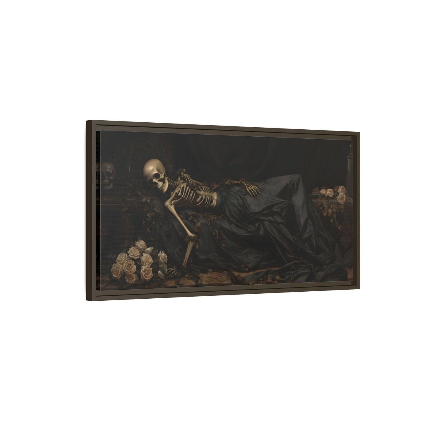 Creepy Eternal Slumber Canvas Print - Sleeping Skeleton Halloween Wall Art