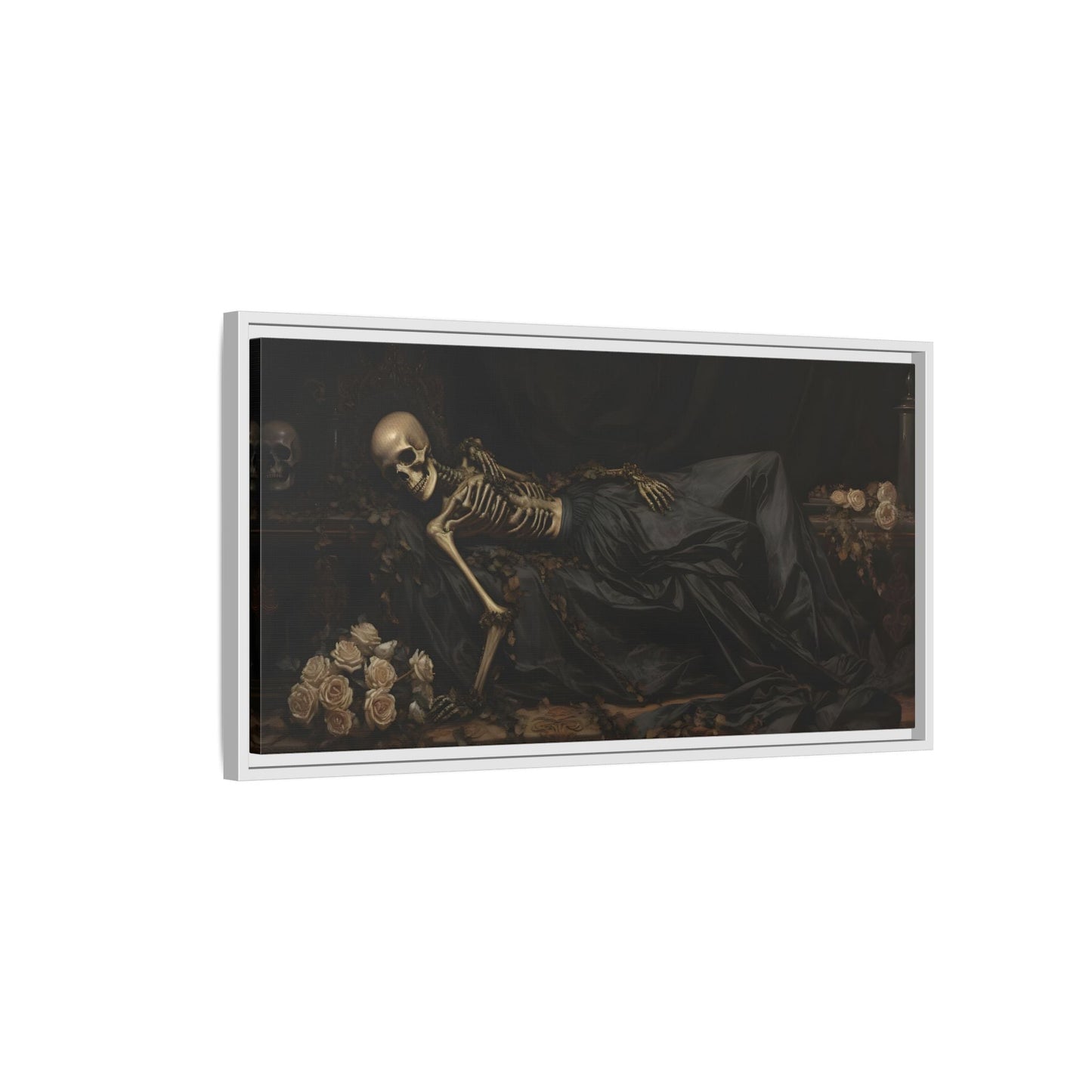 Creepy Eternal Slumber Canvas Print - Sleeping Skeleton Halloween Wall Art