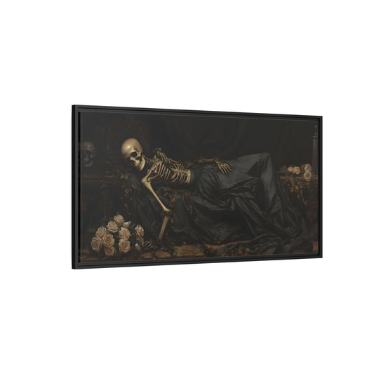 Creepy Eternal Slumber Canvas Print - Sleeping Skeleton Halloween Wall Art