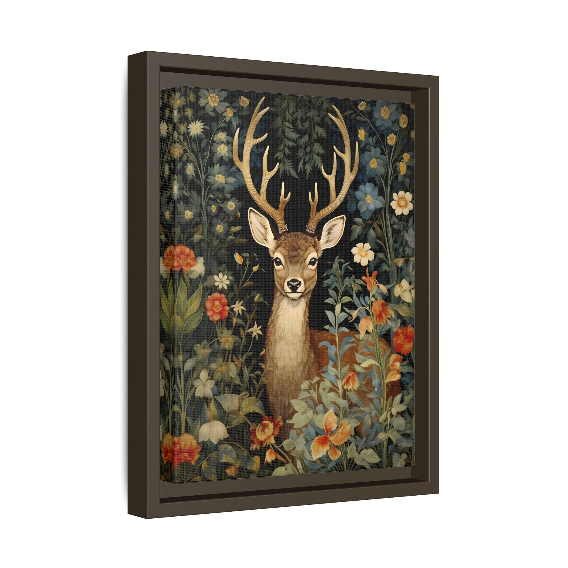 Deer in Floral Nature Forest Canvas - Framed Animal Wall Art Painting Prints