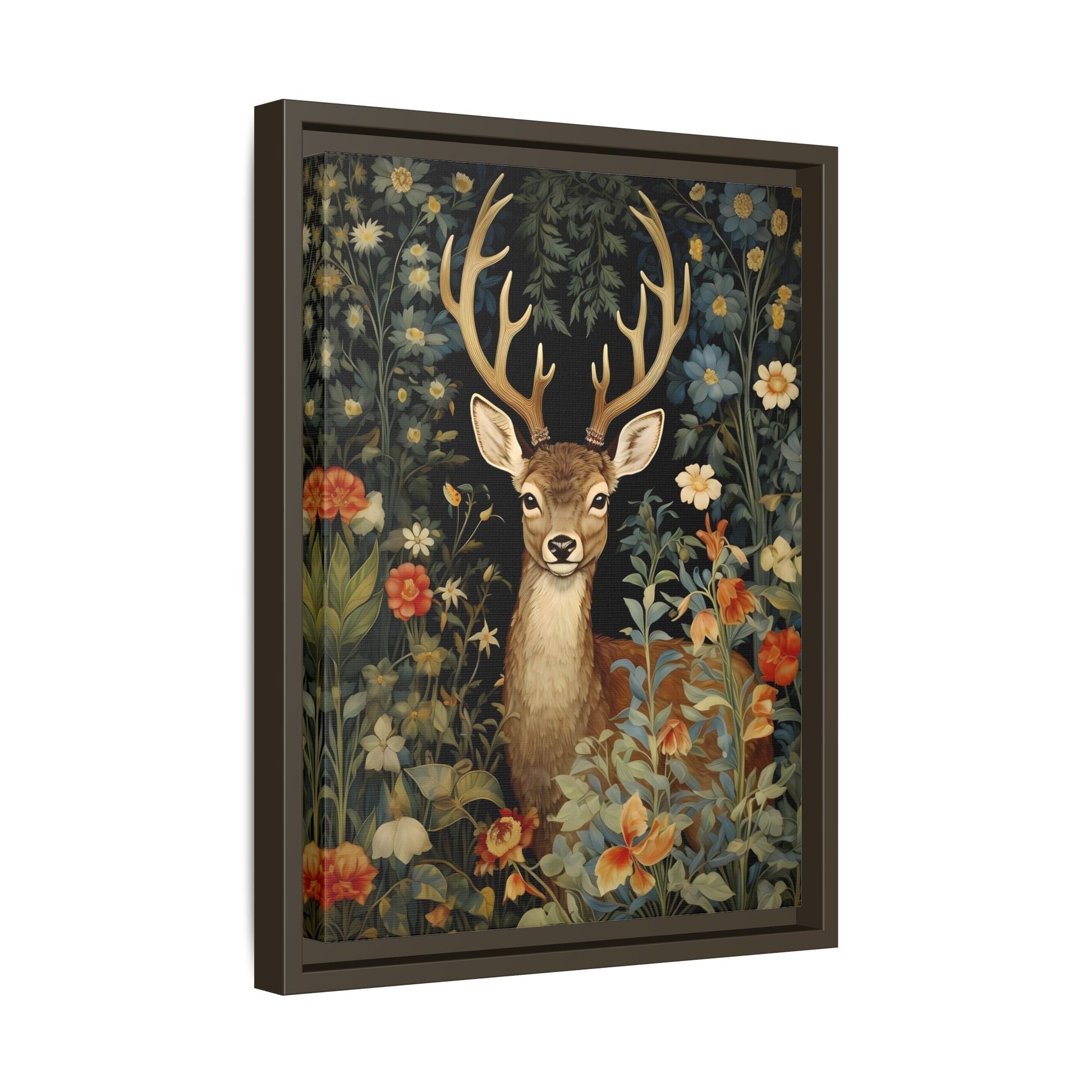 Deer in Floral Nature Forest Canvas - Framed Animal Wall Art Painting Prints