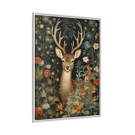 Deer in Floral Nature Forest Canvas - Framed Animal Wall Art Painting Prints