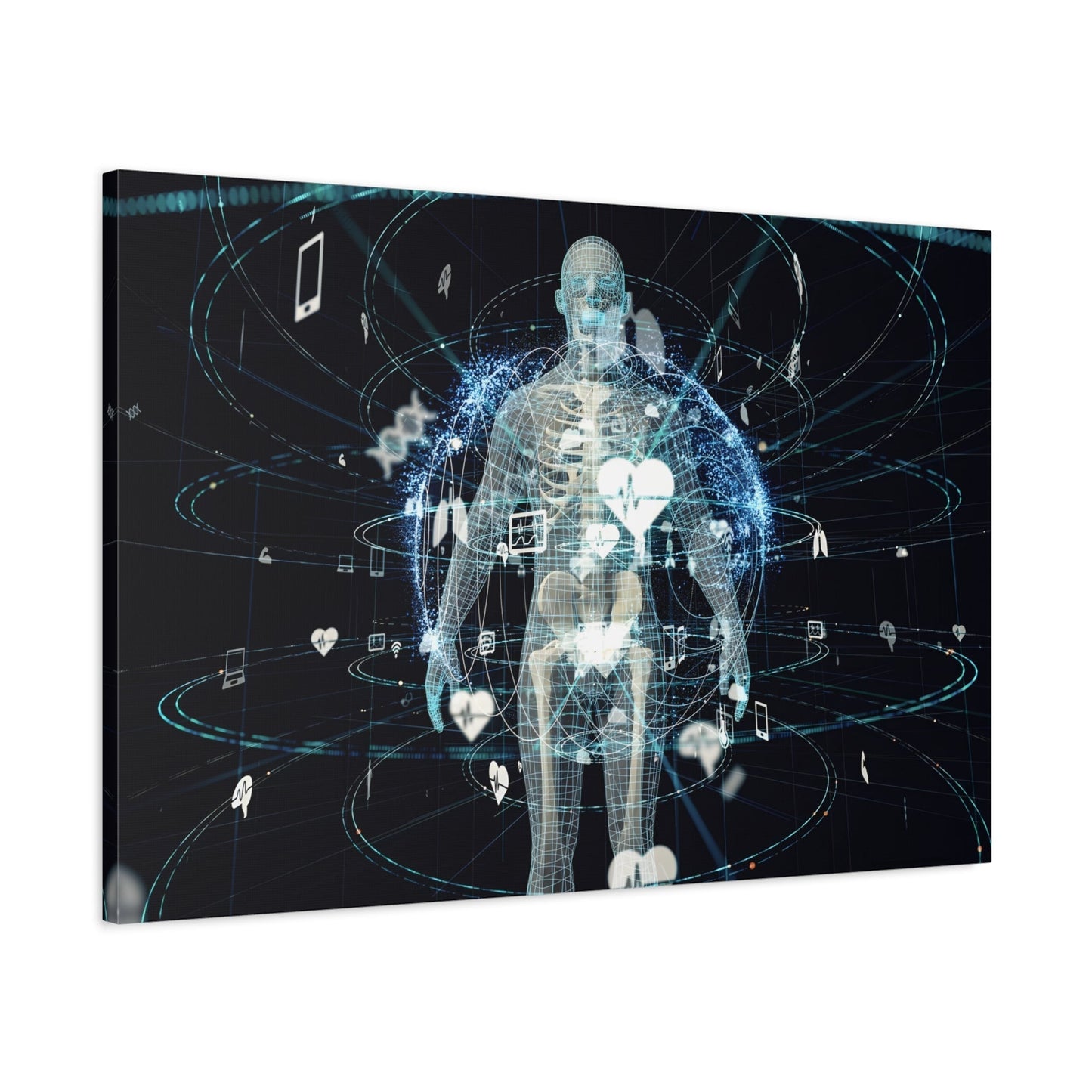 Digital Health Network and Human Anatomy Canvas Print - Modern Doctor Office Wall Art Decor, Bone X-Ray Imagery Artwork