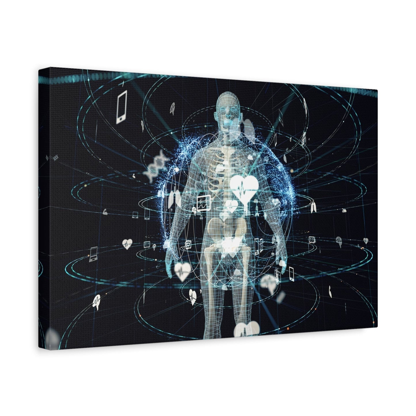 Digital Health Network and Human Anatomy Canvas Print - Modern Doctor Office Wall Art Decor, Bone X-Ray Imagery Artwork