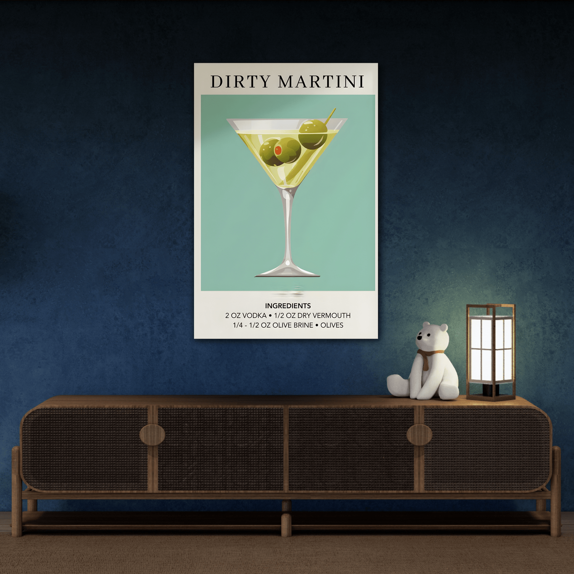 Dirty Martini Canvas Bar Retro Print - Cocktail Alcohol Drink Wall Art