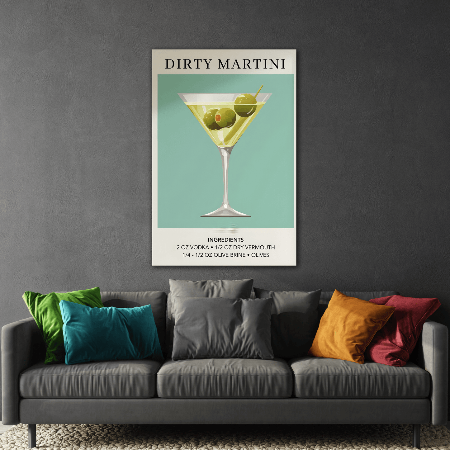 Dirty Martini Canvas Bar Retro Print - Cocktail Alcohol Drink Wall Art
