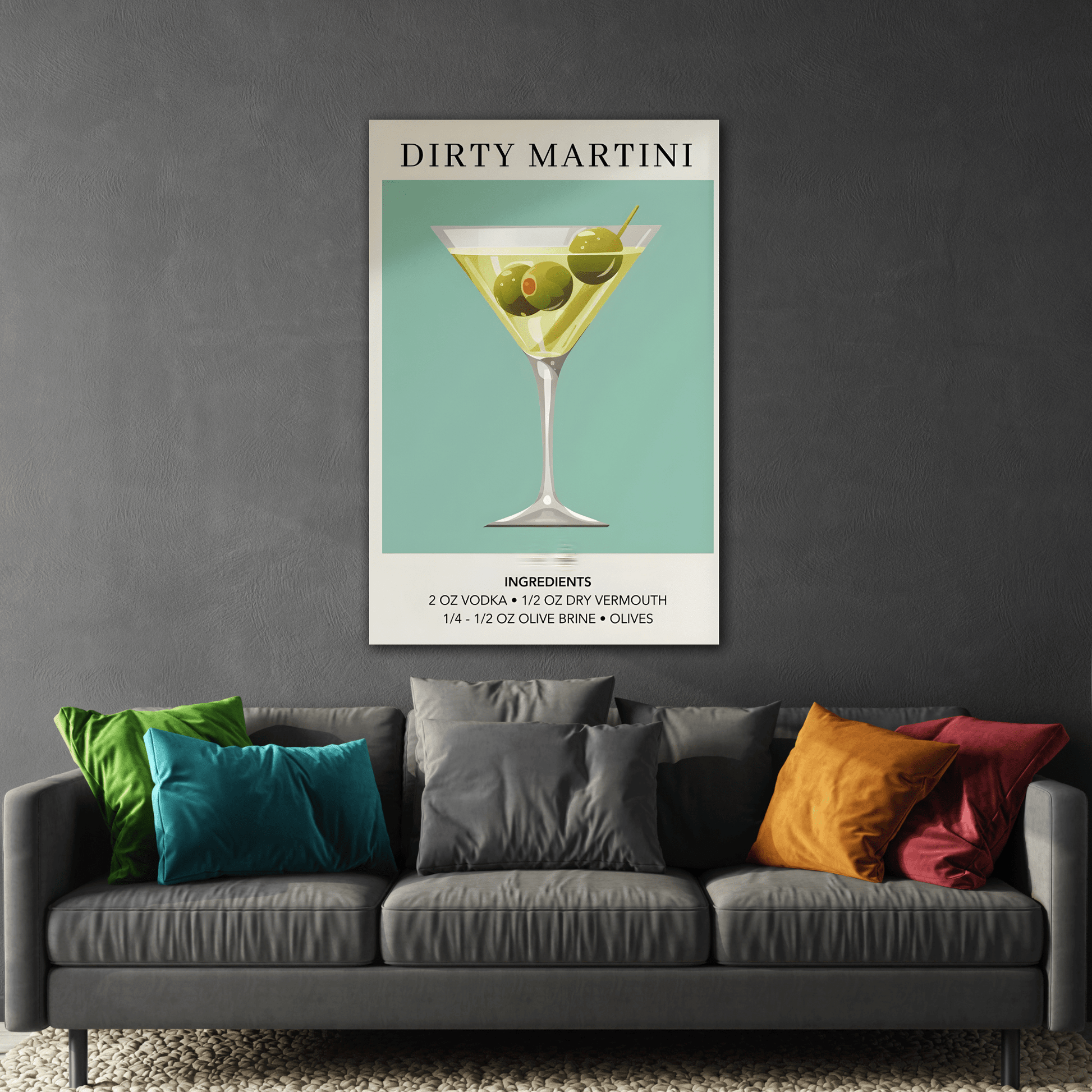 Dirty Martini Canvas Bar Retro Print - Cocktail Alcohol Drink Wall Art