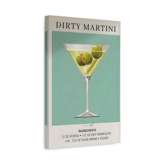 Dirty Martini Canvas Bar Retro Print - Cocktail Alcohol Drink Wall Art