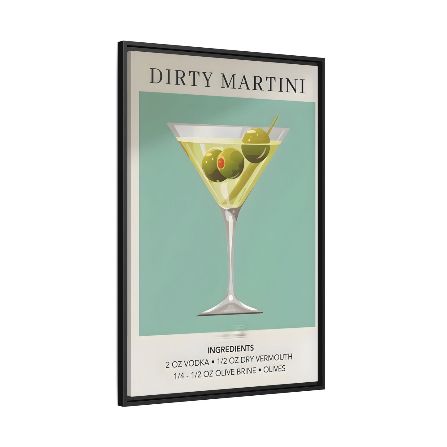 Dirty Martini Recipe Canvas Print - Framed Wall Art for Cocktail Lovers