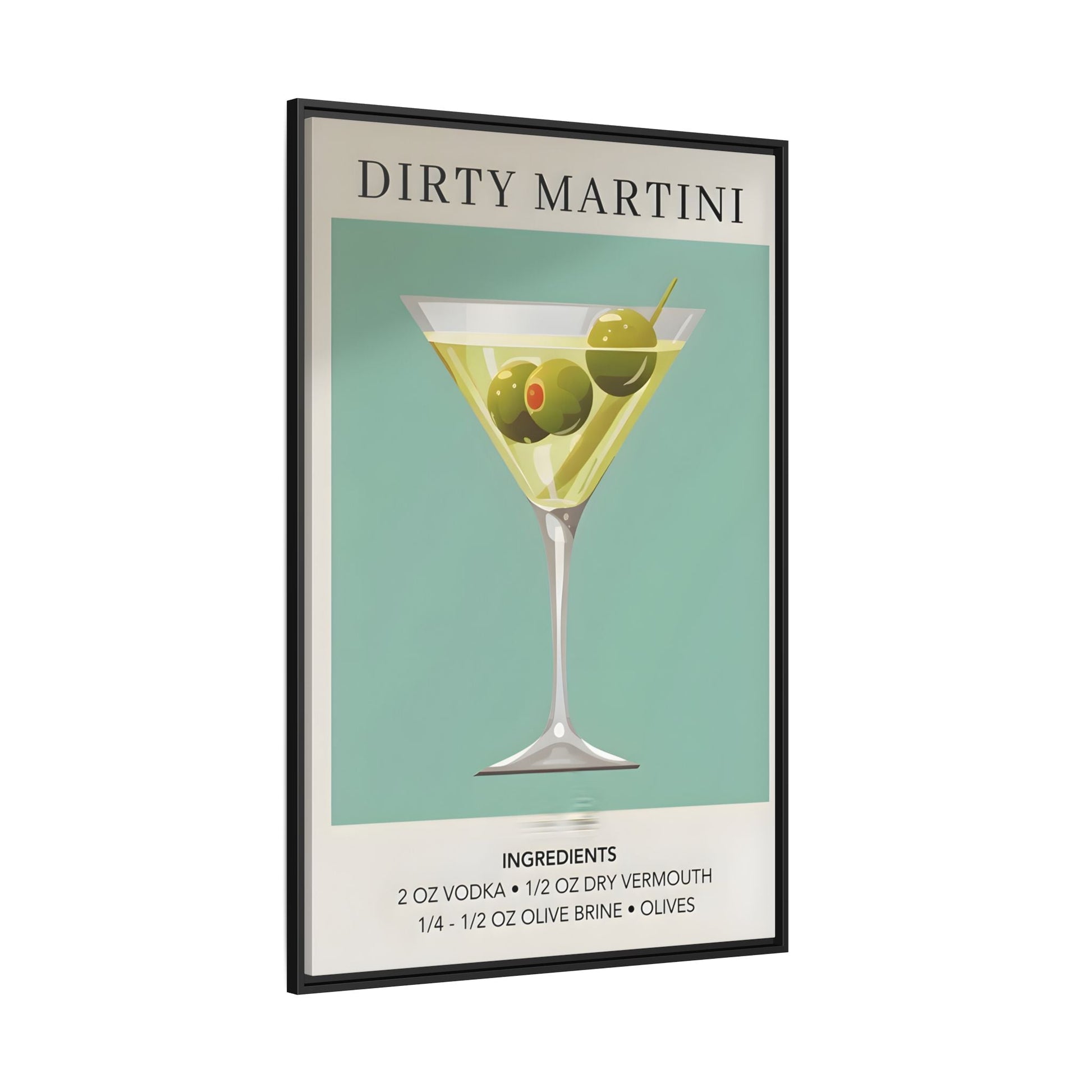 Dirty Martini Recipe Canvas Print - Framed Wall Art for Cocktail Lovers
