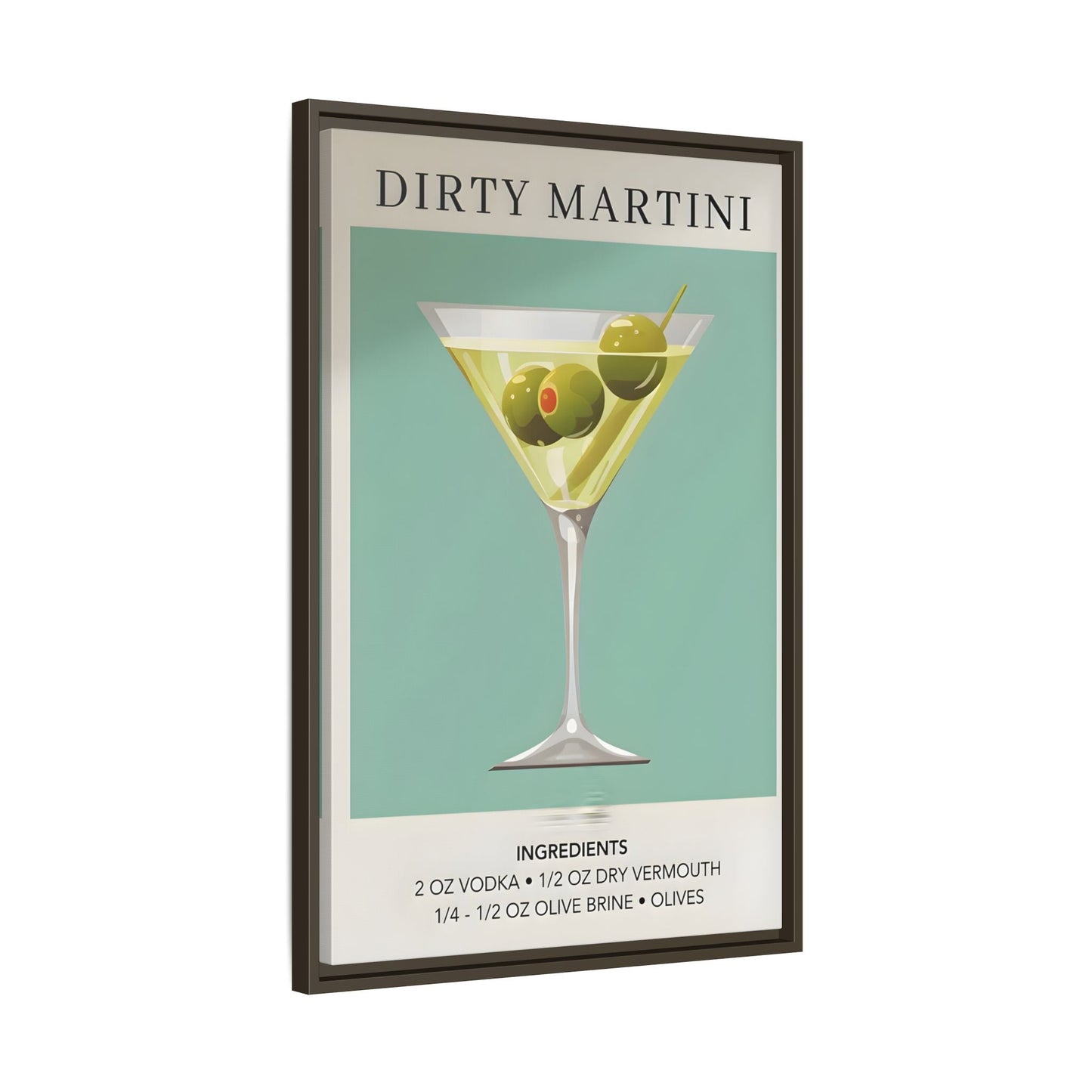 Dirty Martini Recipe Canvas Print - Framed Wall Art for Cocktail Lovers