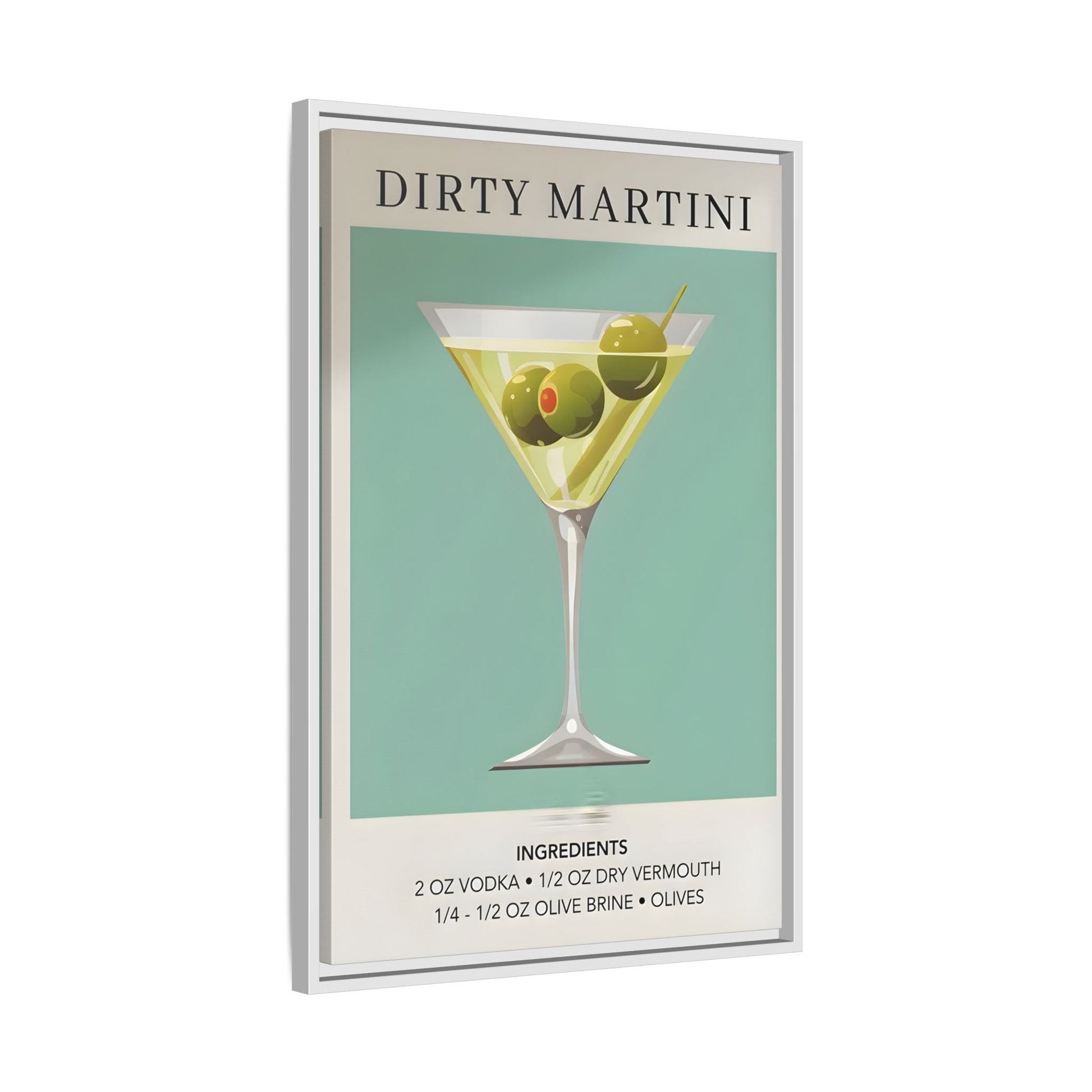 Dirty Martini Recipe Canvas Print - Framed Wall Art for Cocktail Lovers