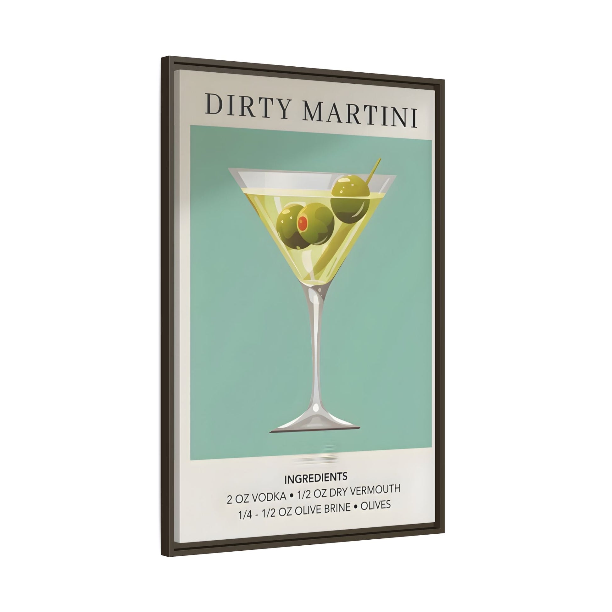 Dirty Martini Recipe Canvas Print - Framed Wall Art for Cocktail Lovers