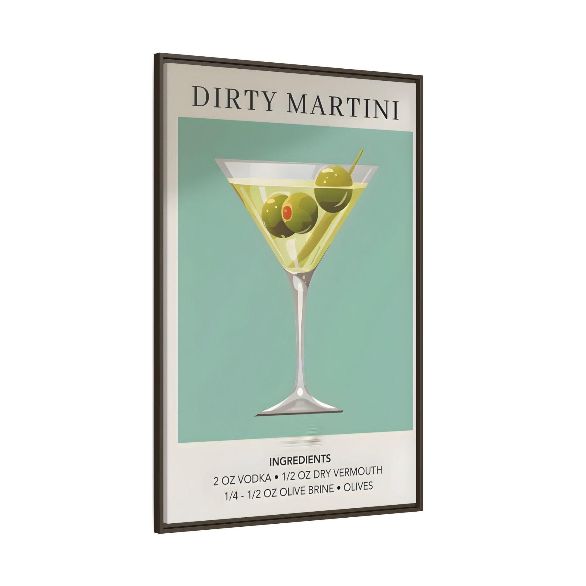 Dirty Martini Recipe Canvas Print - Framed Wall Art for Cocktail Lovers