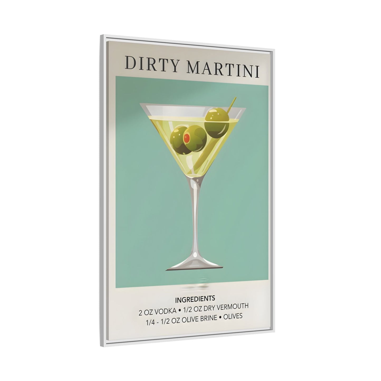 Dirty Martini Recipe Canvas Print - Framed Wall Art for Cocktail Lovers