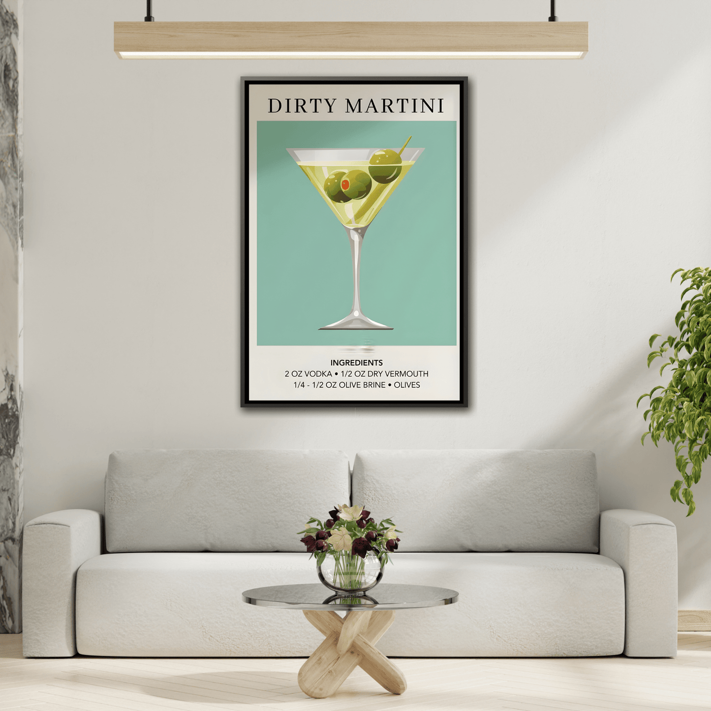 Dirty Martini Recipe Canvas Print - Framed Wall Art for Cocktail Lovers