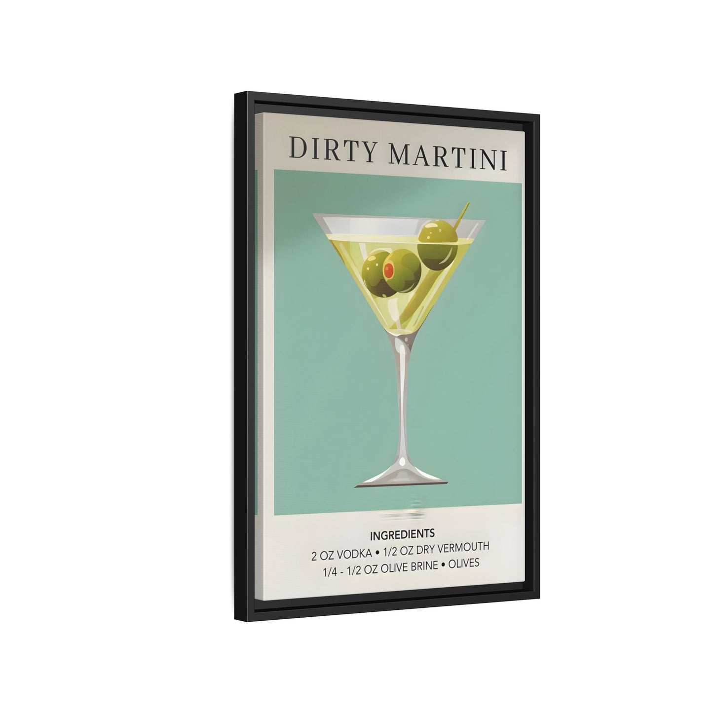 Dirty Martini Recipe Canvas Print - Framed Wall Art for Cocktail Lovers