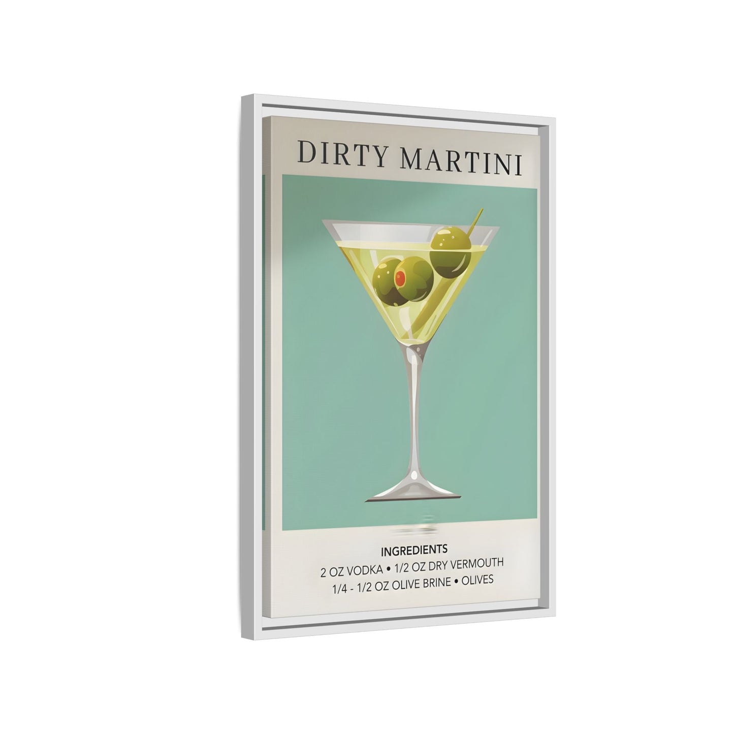 Dirty Martini Recipe Canvas Print - Framed Wall Art for Cocktail Lovers