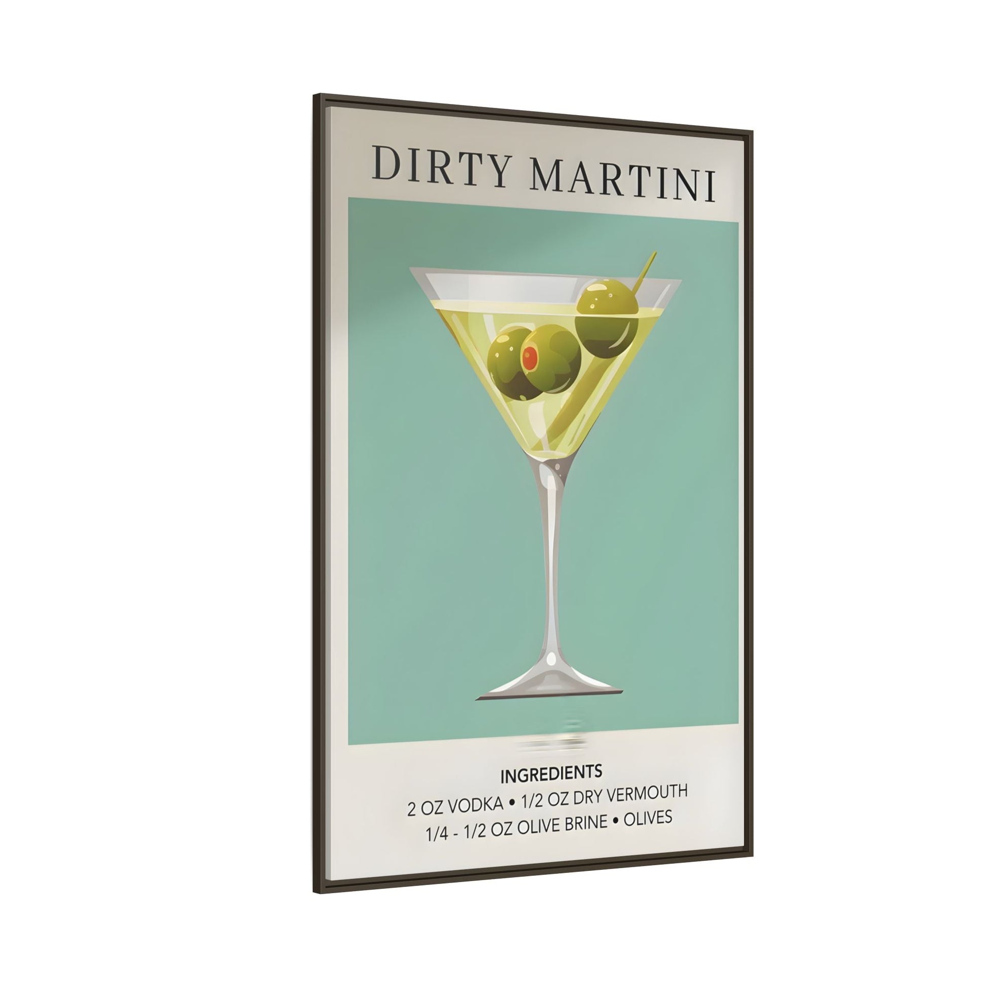 Dirty Martini Recipe Canvas Print - Framed Wall Art for Cocktail Lovers