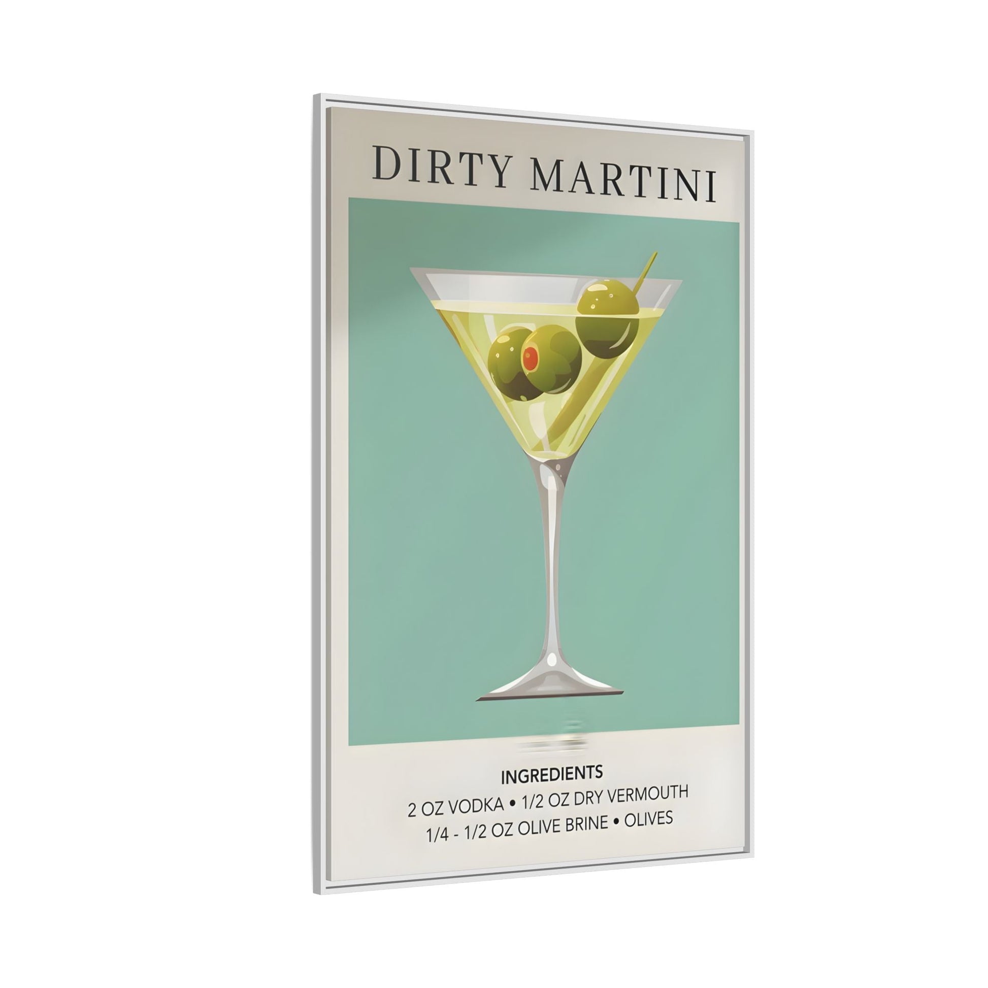 Dirty Martini Recipe Canvas Print - Framed Wall Art for Cocktail Lovers