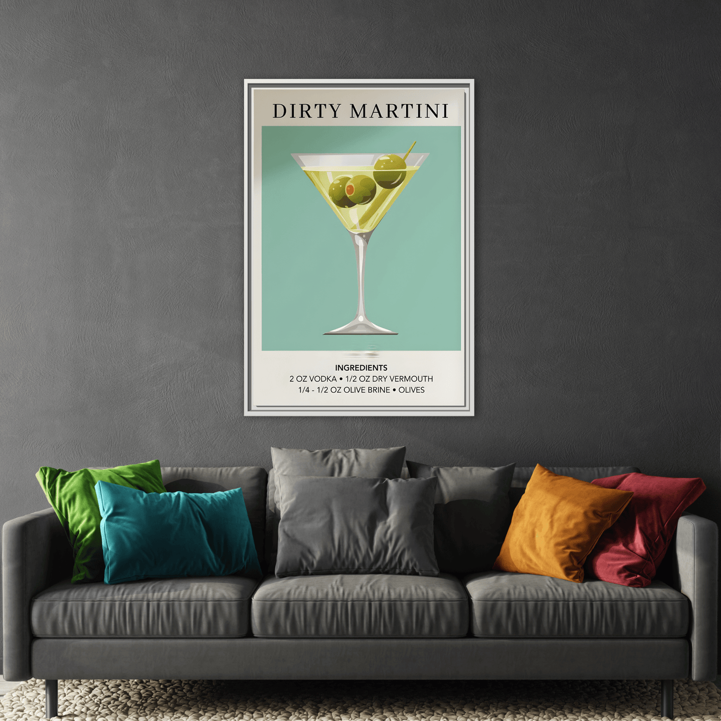 Dirty Martini Recipe Canvas Print - Framed Wall Art for Cocktail Lovers