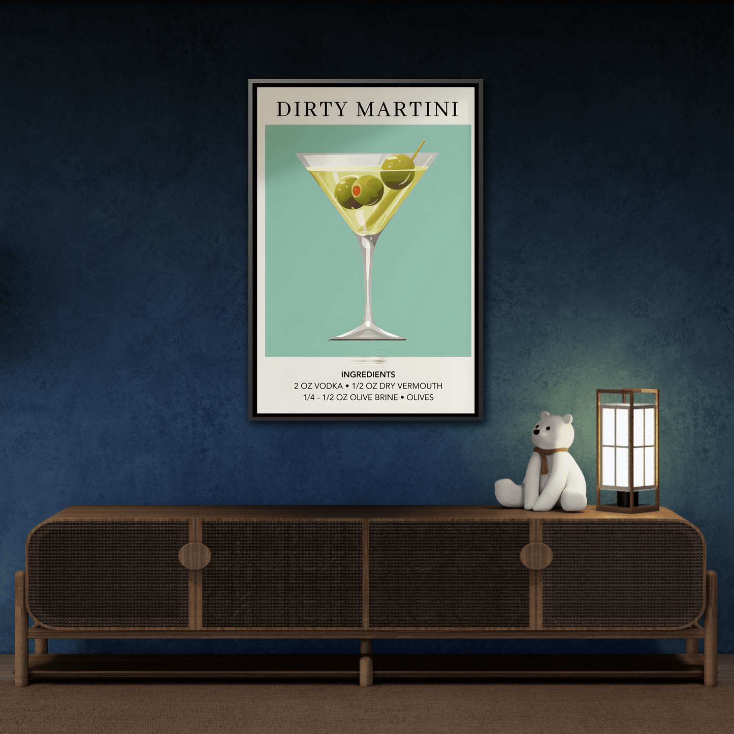 Dirty Martini Recipe Canvas Print - Framed Wall Art for Cocktail Lovers