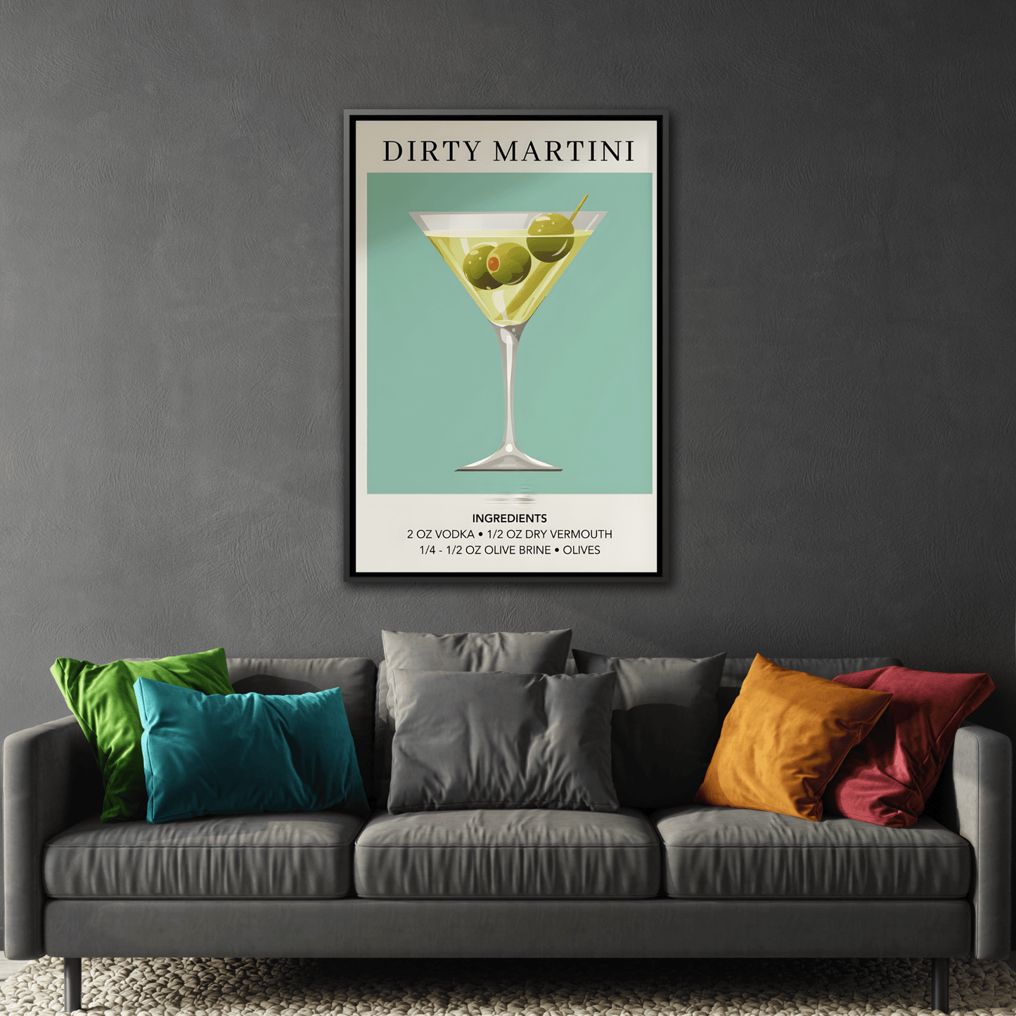 Dirty Martini Recipe Canvas Print - Framed Wall Art for Cocktail Lovers