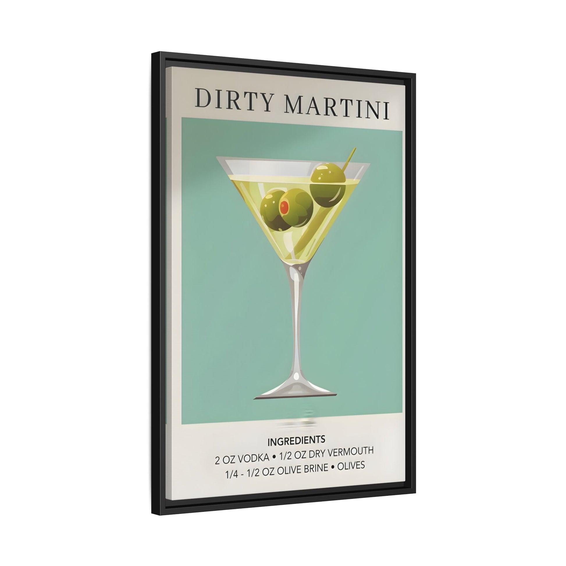 Dirty Martini Recipe Canvas Print - Framed Wall Art for Cocktail Lovers