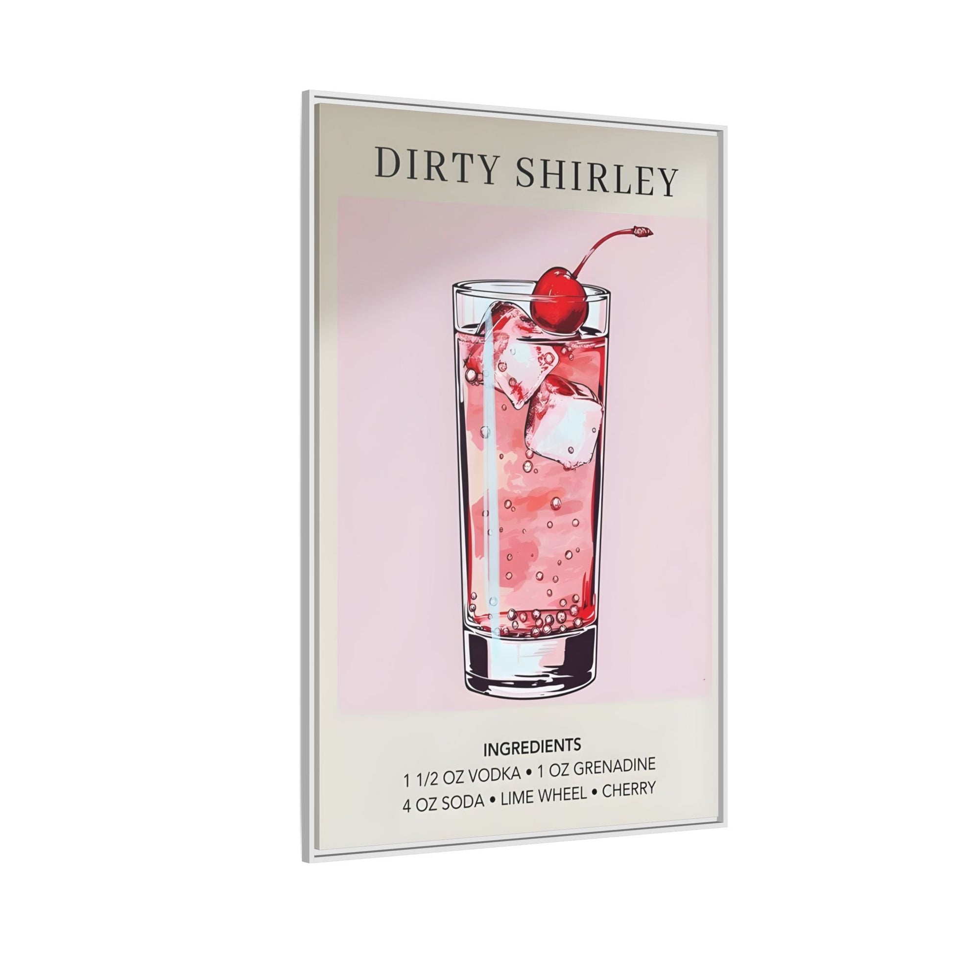 Dirty Shirley Cocktail Recipe Framed Canvas Wall Art - Drink Home Decor