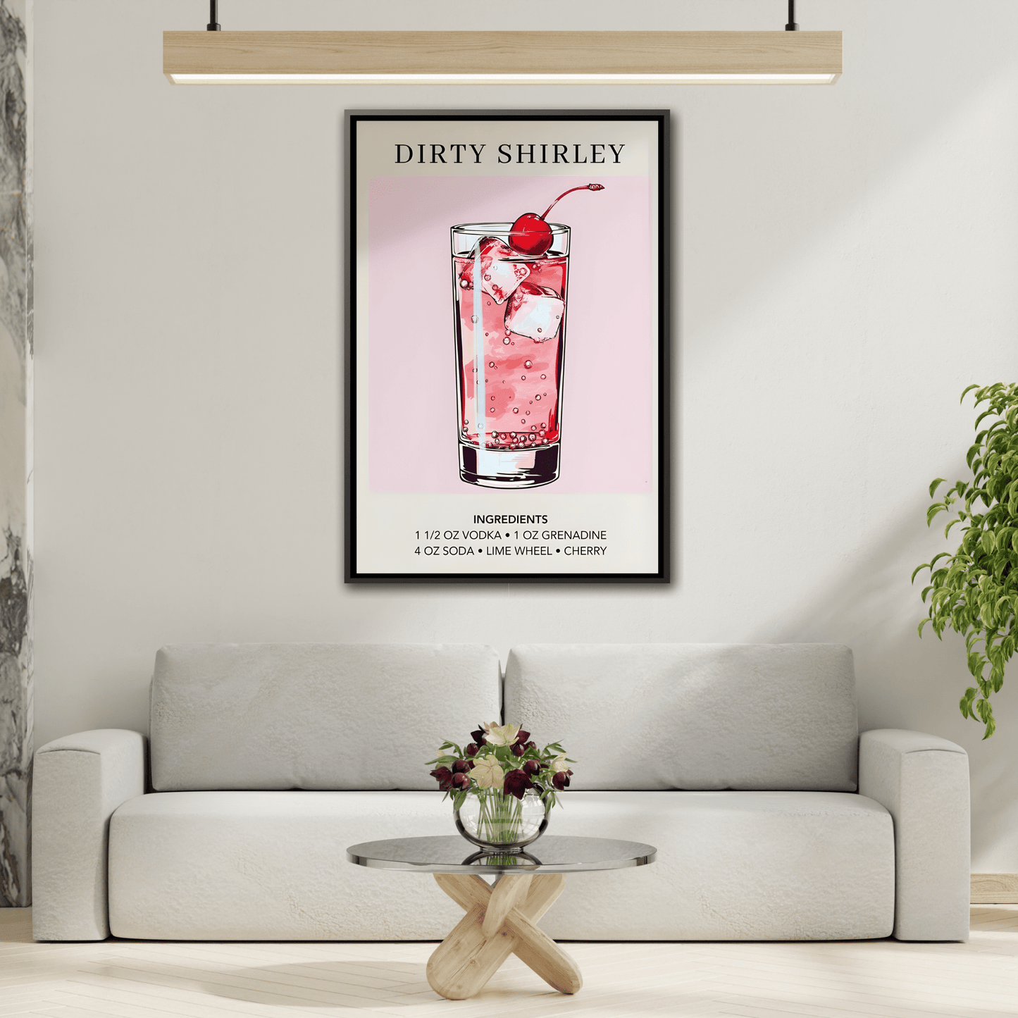 Dirty Shirley Cocktail Recipe Framed Canvas Wall Art - Drink Home Decor